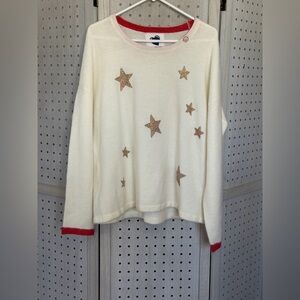 Madison Cream Sweater with Red Neck Trim